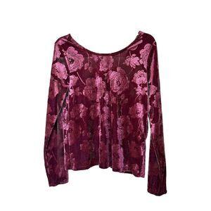Velvet Top Women’s Medium Tunic Burgundy Long Sleeve Floral Pull Over